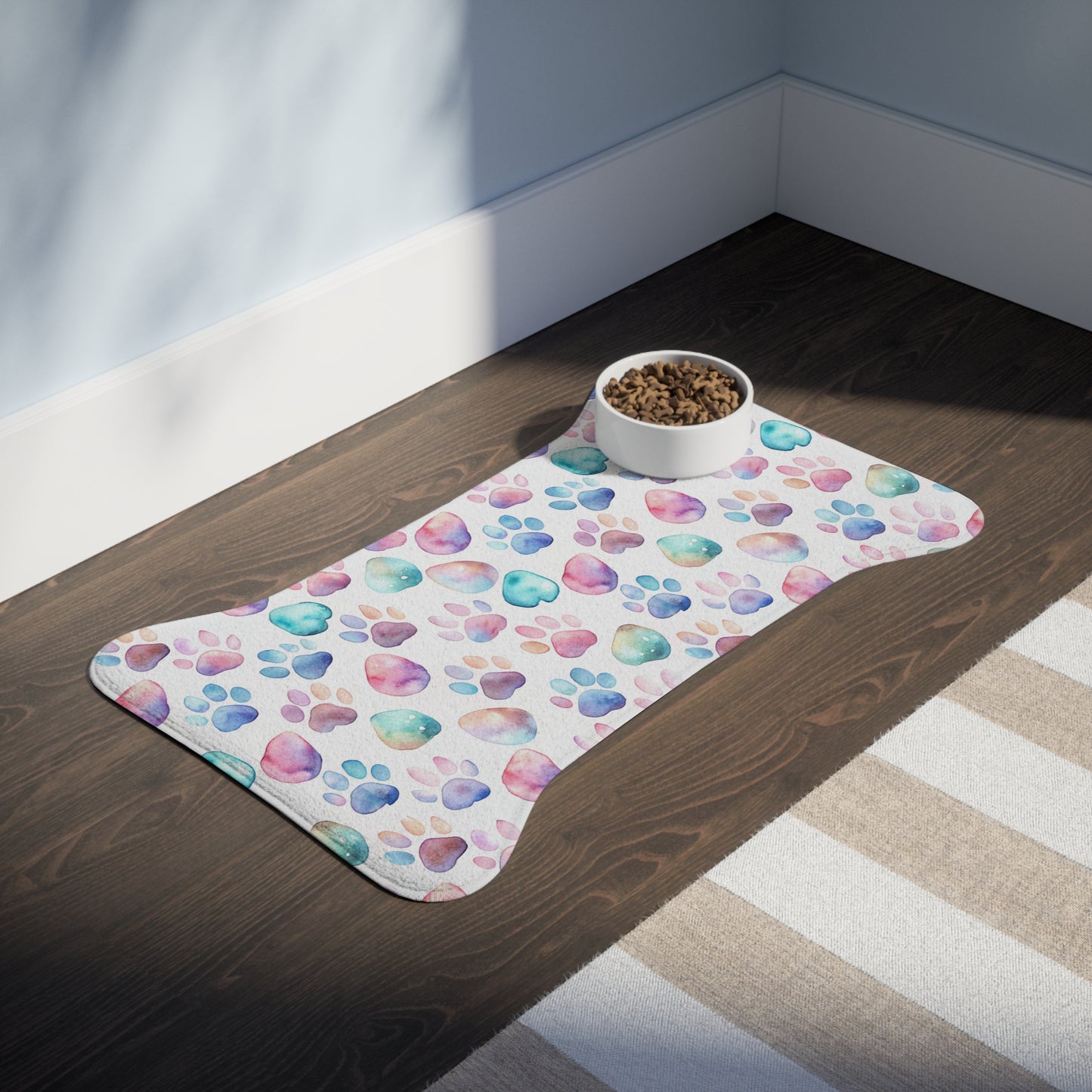 Watercolor Paw Print Pet Feeding Mat