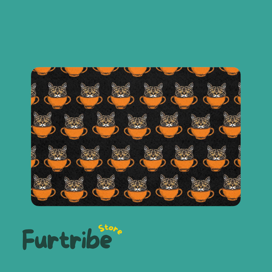Cat in Orange Bowl Pet Feeding Mat