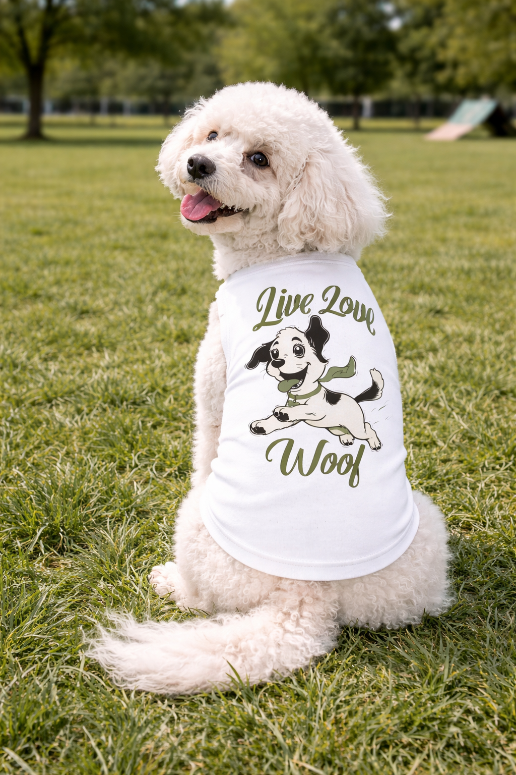 "Live Love Woof" Cute Puppy Graphic Pet Shirt
